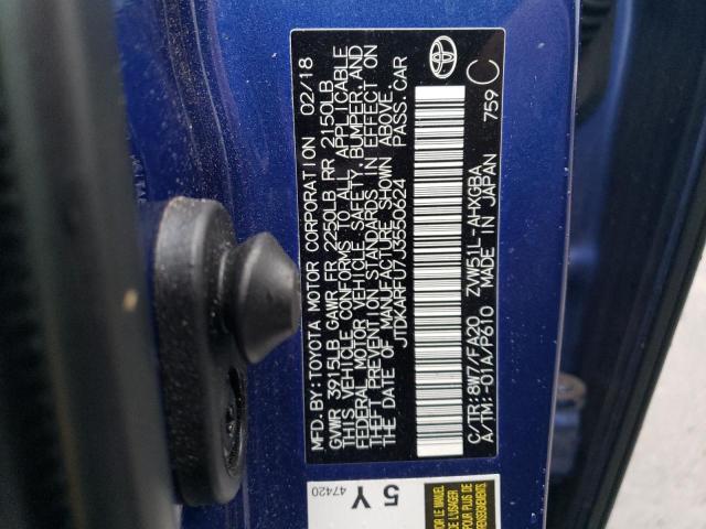 JTDKARFU7J3550624 - 2018 TOYOTA PRIUS BLUE photo 12