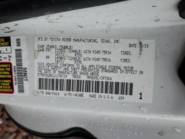 5TFRX5GNXLX174719 - 2020 TOYOTA TACOMA ACCESS CAB WHITE photo 12