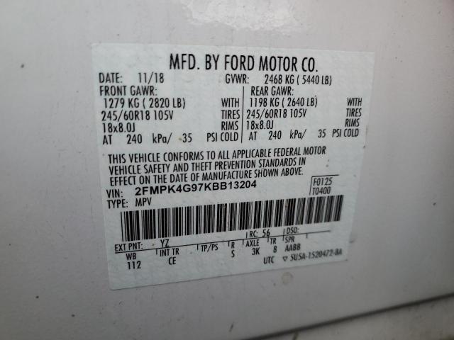 2FMPK4G97KBB13204 - 2019 FORD EDGE SE WHITE photo 12