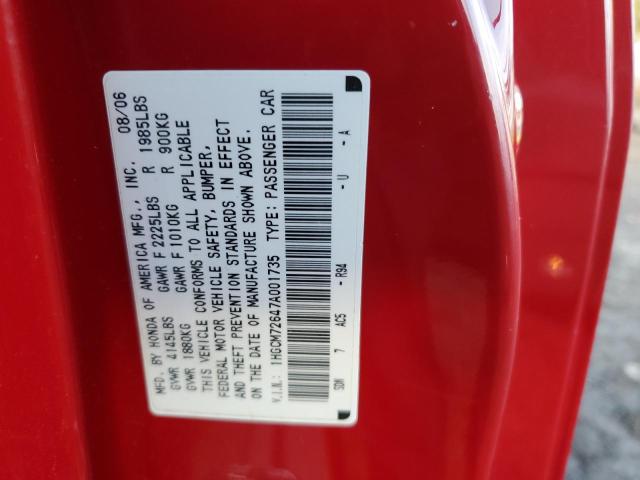 1HGCM72647A001735 - 2007 HONDA ACCORD EX RED photo 12