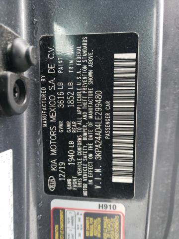 3KPA24AD4LE299480 - 2020 KIA RIO LX GRAY photo 13