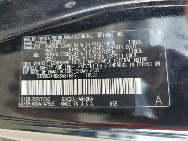 5TBRU34106S484685 - 2006 TOYOTA TUNDRA ACCESS CAB SR5 BLACK photo 12
