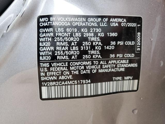 1V2BR2CA4MC517934 - 2021 VOLKSWAGEN ATLAS SEL SILVER photo 13