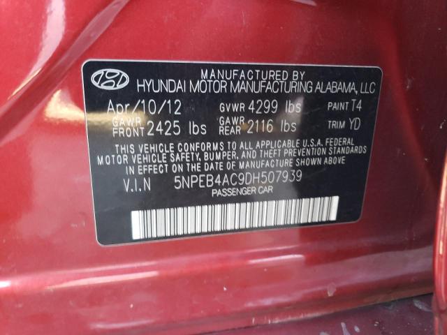 5NPEB4AC9DH507939 - 2013 HYUNDAI SONATA GLS RED photo 12