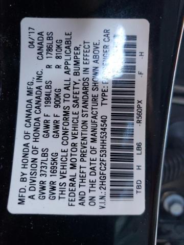 2HGFC2F53HH534540 - 2017 HONDA CIVIC LX BLACK photo 12