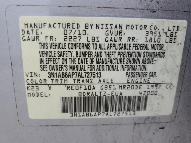 3N1AB6AP7AL727513 - 2010 NISSAN SENTRA 2.0 SILVER photo 12