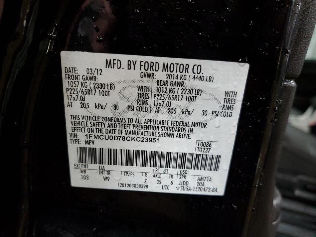 1FMCU0D78CKC23951 - 2012 FORD ESCAPE XLT BLACK photo 12