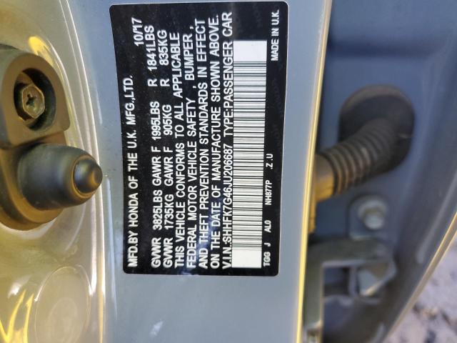 SHHFK7G46JU206687 - 2018 HONDA CIVIC SPORT GRAY photo 12