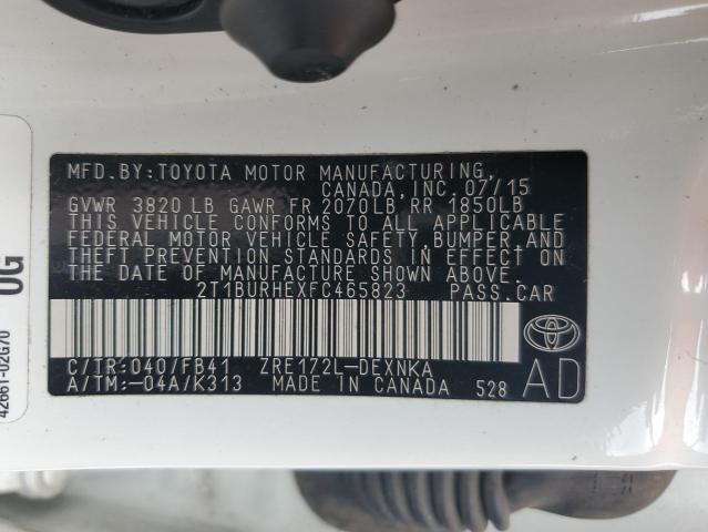 2T1BURHEXFC465823 - 2015 TOYOTA COROLLA L WHITE photo 13