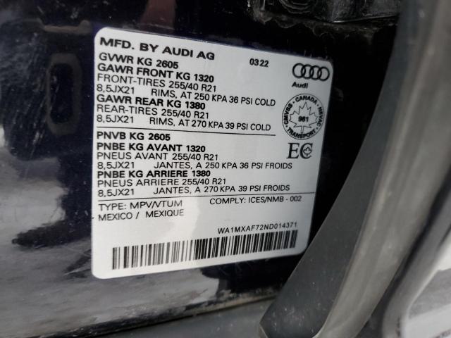 WA1MXAF72ND014371 - 2022 AUDI Q7 PROGRESSIV BLACK photo 14