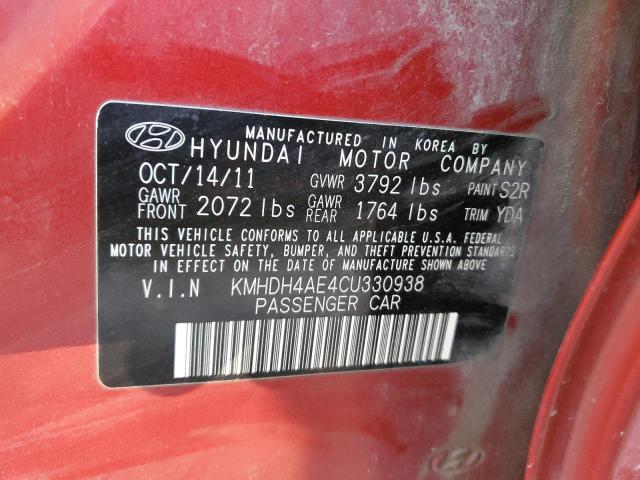 KMHDH4AE4CU330938 - 2012 HYUNDAI ELANTRA GLS RED photo 12