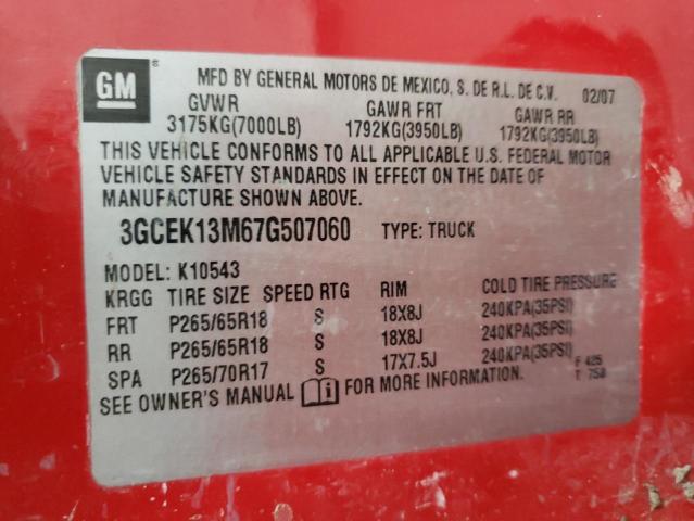 3GCEK13M67G507060 - 2007 CHEVROLET SILVERADO K1500 CREW CAB RED photo 12