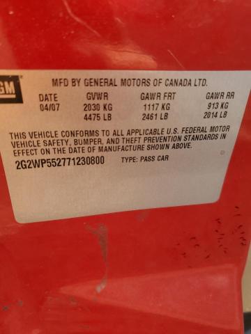 2G2WP552771230800 - 2007 PONTIAC GRAND PRIX 红色 照片 12