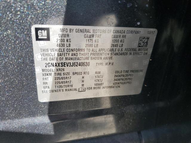 2GNAXSEV3J6240630 - 2018 CHEVROLET EQUINOX LT Gris foto 13