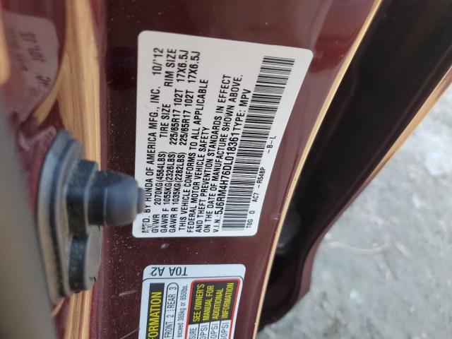 5J6RM4H76DL018361 - 2013 HONDA CR-V EXL BURGUNDY photo 12