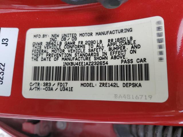 1NXBU4EE1AZ232654 - 2010 TOYOTA COROLLA BASE RED photo 13