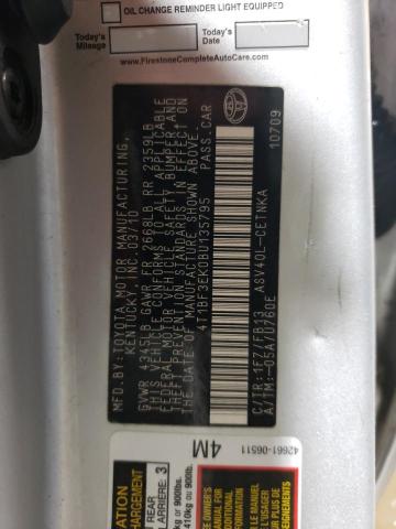 4T1BF3EK0BU135795 - 2011 TOYOTA CAMRY BASE SILVER photo 12