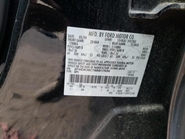 2FMDK38C78BB17656 - 2008 FORD EDGE SEL BLACK photo 12