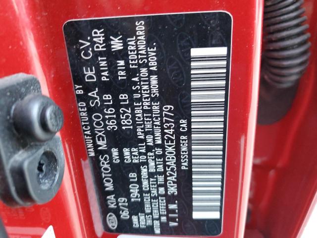 3KPA25AB0KE243779 - 2019 KIA RIO S RED photo 13