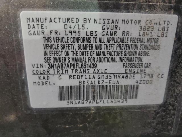 3N1AB7AP6FL651439 - 2015 NISSAN SENTRA S GRAY photo 12