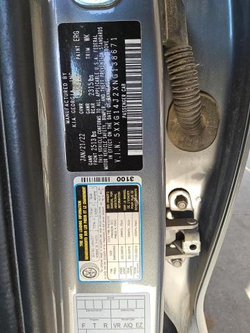 5XXG14J2XNG138671 - 2022 KIA K5 LXS GRAY photo 12