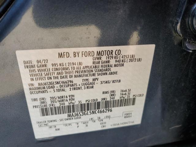 MAJ6S3GL5NC466296 - 2022 FORD ECOSPORT SE ლურჯი ფოტო 13