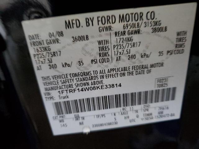 1FTRF14W08KE33814 - 2008 FORD F150 BLACK photo 12