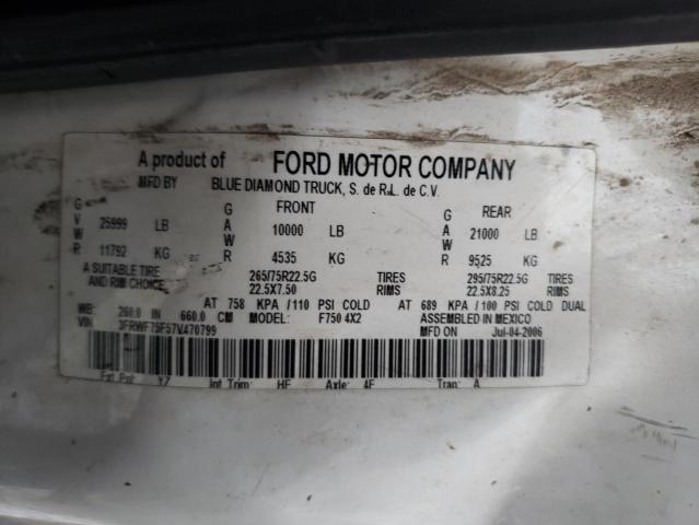 3FRWF75F57V470799 - 2007 FORD F750 SUPER DUTY WHITE photo 12