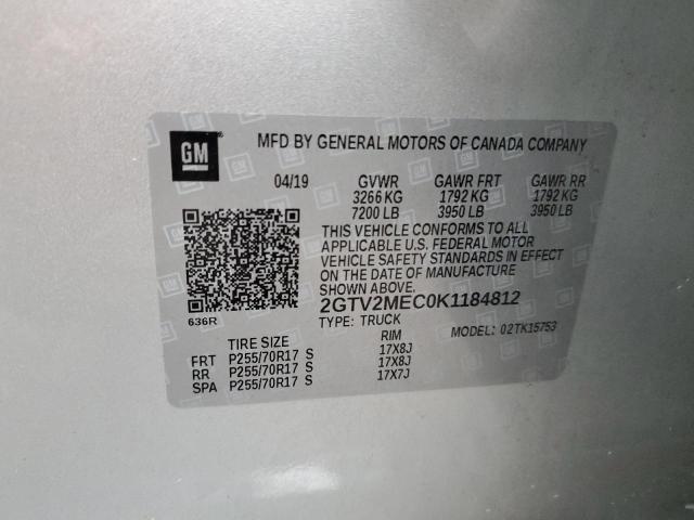 2GTV2MEC0K1184812 - 2019 GMC SIERRA LIM K1500 SLE SILVER photo 12