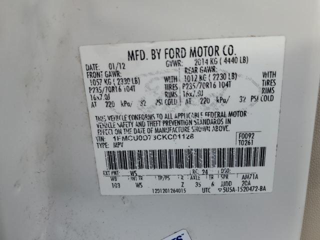 1FMCU0D73CKC01128 - 2012 FORD ESCAPE XLT WHITE photo 13