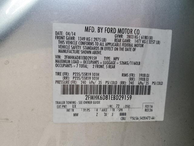 2FMHK6D81EBD29159 - 2014 FORD FLEX LIMITED SILVER photo 13