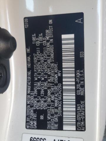 5TDYK4CC1AS342260 - 2010 TOYOTA SIENNA XLE WHITE photo 13