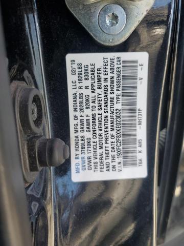 19XFC2F8XKE023032 - 2019 HONDA CIVIC SPORT Czarny zdjęcie 13