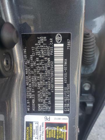 4T4BF1FK7DR275452 - 2013 TOYOTA CAMRY L ნაცრისფერი ფოტო 12