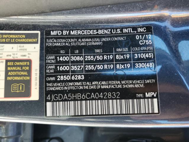 4JGDA5HB6CA042832 - 2012 MERCEDES-BENZ ML 350 4MATIC GRAY photo 13
