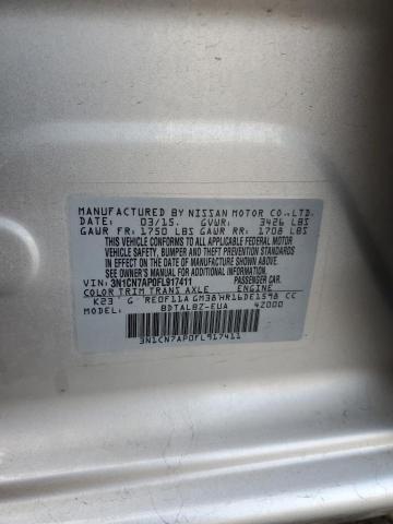 3N1CN7AP0FL917411 - 2015 NISSAN VERSA S SILVER photo 13