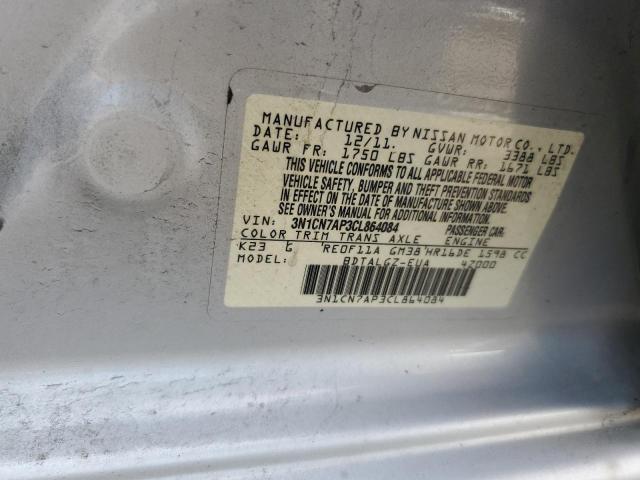 3N1CN7AP3CL864084 - 2012 NISSAN VERSA S 银色 照片 12