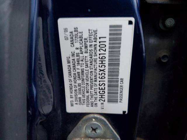 2HGES165X5H612011 - 2005 HONDA CIVIC LX BLUE photo 12