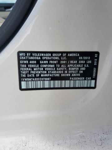 1VWBM7A32CC073997 - 2012 VOLKSWAGEN PASSAT SE Սպիտակ լուսանկար 12