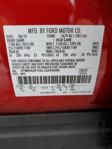 1FMSK8FH6LGA55056 - 2020 FORD EXPLORER LIMITED RED photo 13