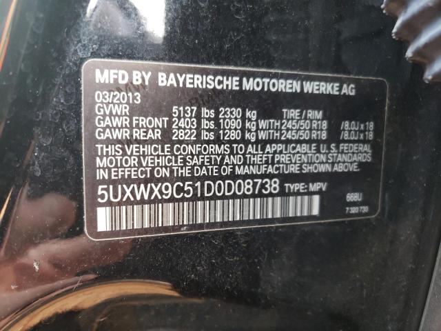 5UXWX9C51D0D08738 - 2013 BMW X3 XDRIVE28I BLACK photo 12