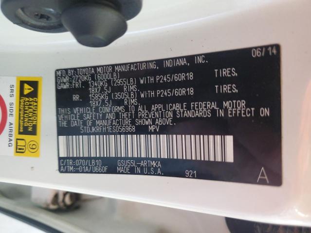 5TDJKRFH1ES056968 - 2014 TOYT HIGHLANDER XLE თეთრი ფოტო 13