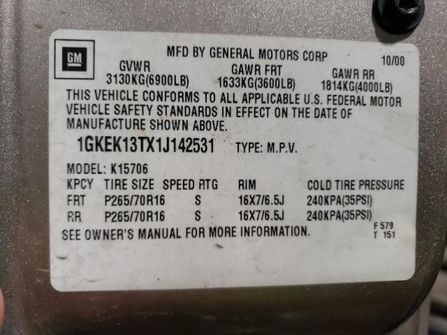 1GKEK13TX1J142531 - 2001 GMC YUKON GRAY photo 12