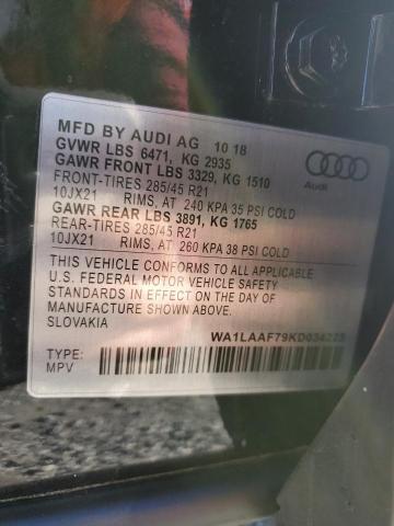 WA1VAAF78KD037977 - 2019 AUDI Q7 PRESTIGE BLACK photo 12