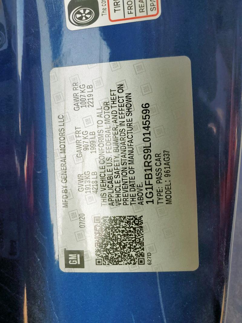 1G1FB1RS9L0145596 - 2020 CHEVROLET CAMARO LS Mavi foto 12