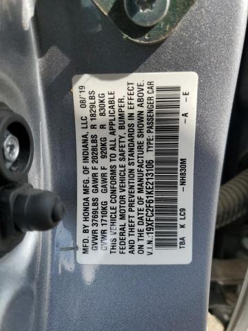 19XFC2F61KE213106 - 2019 HONDA CIVIC LX Күміс фото 12