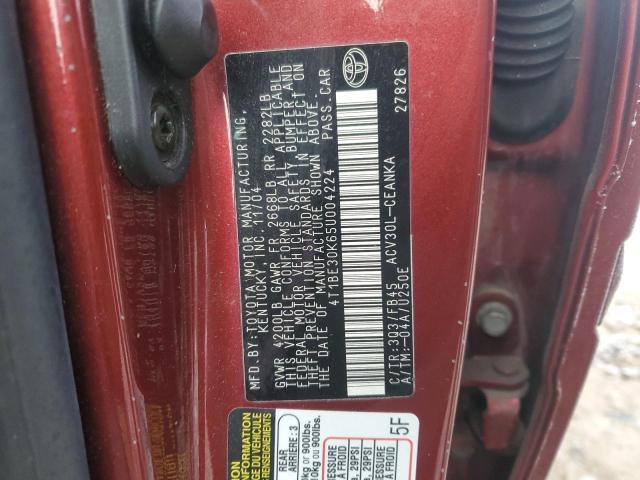 4T1BE30K65U004224 - 2005 TOYOTA CAMRY LE RED photo 12