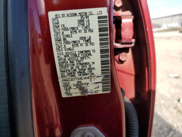 1N6ED27TX4C447734 - 2004 NISSAN FRONTIER CREW CAB XE V6 RED photo 12