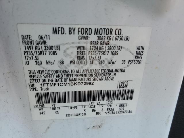 1FTMF1CM1BKD72992 - 2011 FORD F150 WHITE photo 12