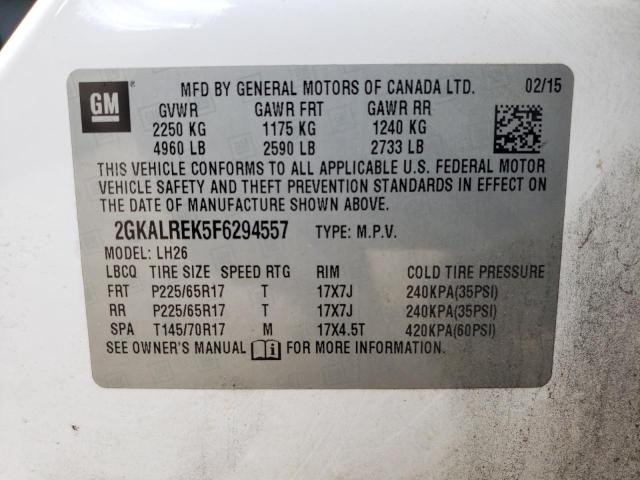 2GKALREK5F6294557 - 2015 GMC TERRAIN SLE WHITE photo 13